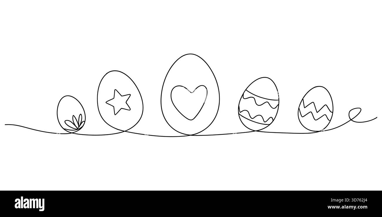 Durchgehende Linienzeichnung von ostereiern mit einfachen Designs für den Frühlingsferien Stock Vektor