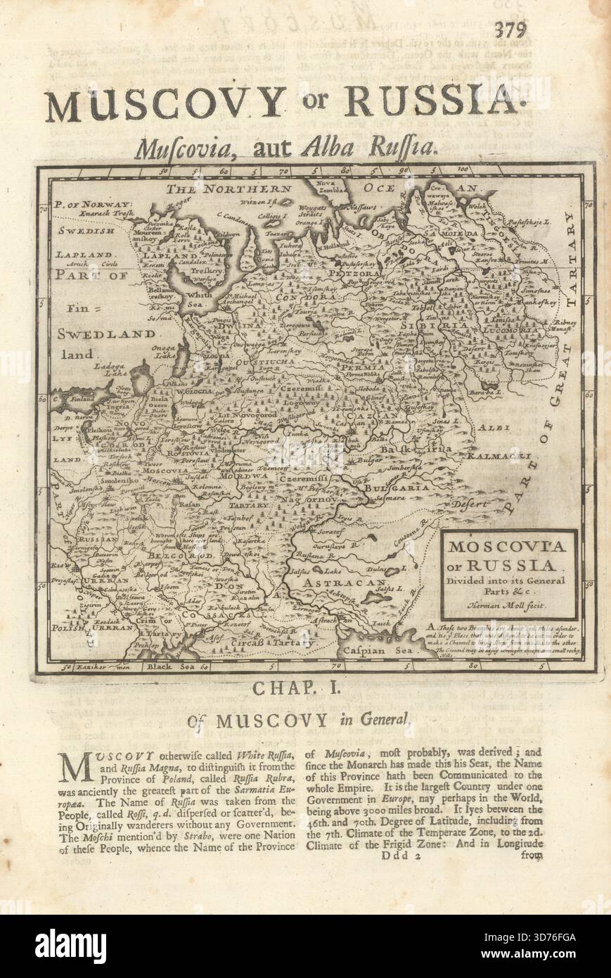 Muscovia oder Russland von Herman Moll. Ukraine Weißrussland Westrussland 1701 alte Karte Stockfoto