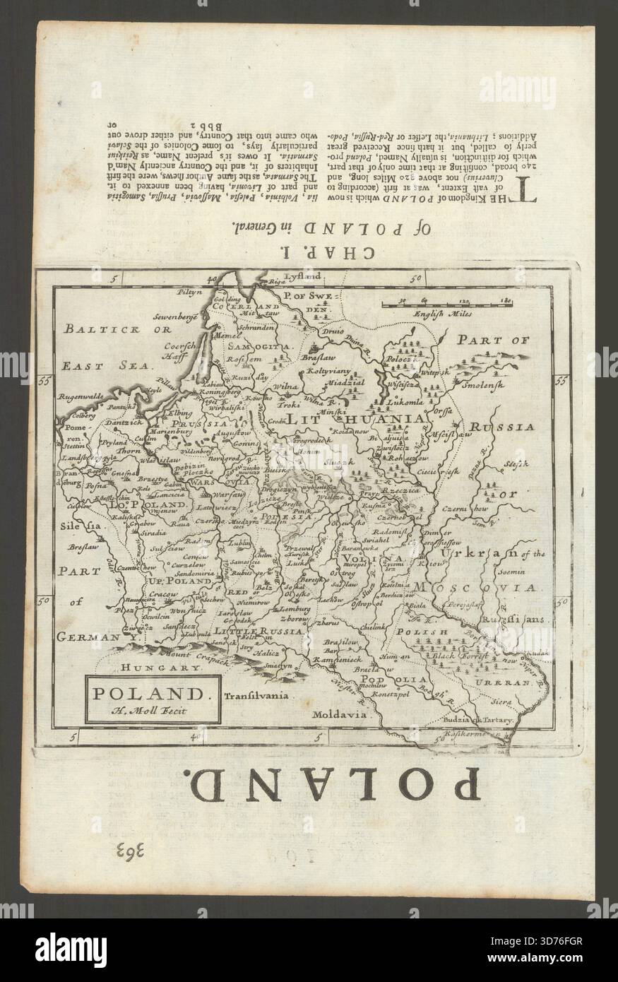 Polen von Herman Moll. Weißrussland Litauen Lettland Westukraine 1701 alte Karte Stockfoto