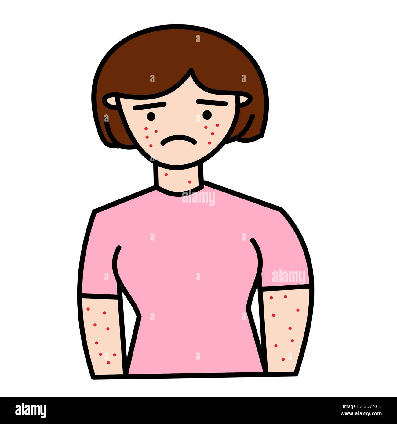 Frau mit Hautausschlag Allergie Hautderma Probleme dermatologische Projekte minimalistische Farbe Symbol Stock Vektor