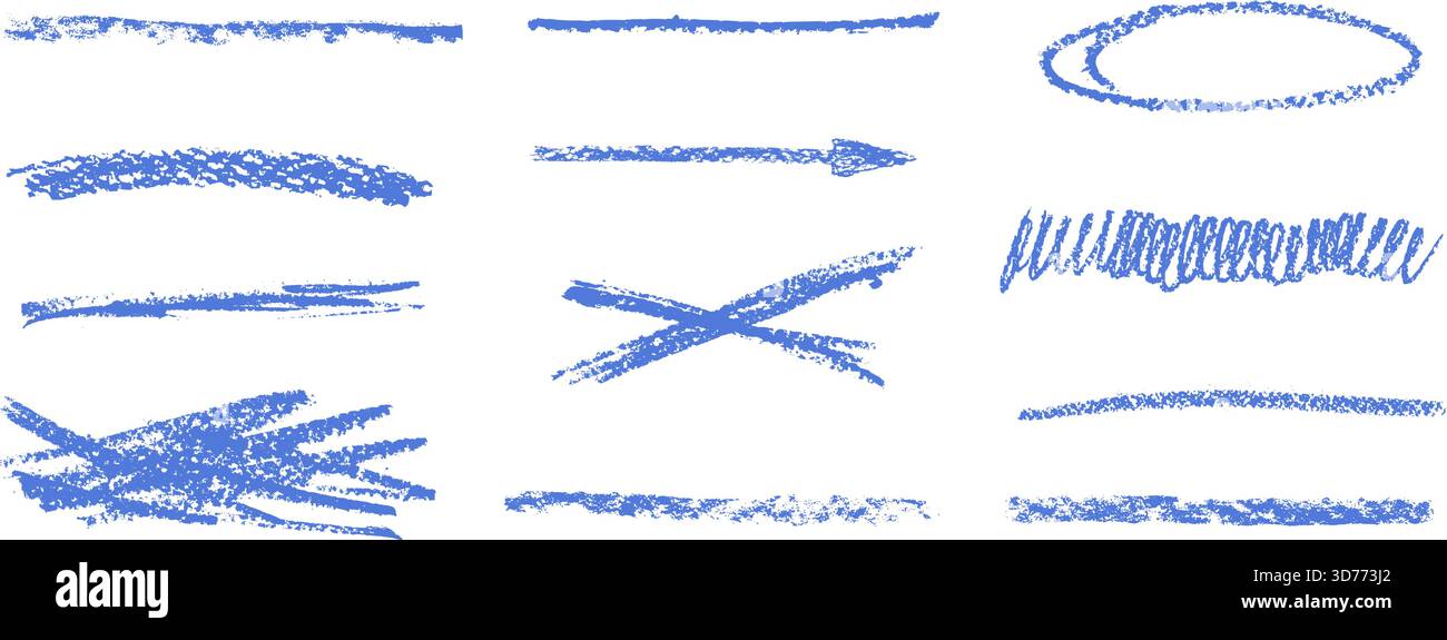 Blauer Buntstift unterstrichen. Pinselstrich Textur Kreide durchgestrichen Handstift gezeichnet Hervorhebung für verspielte Textkompositionen. Vektor-Scribble-Elemen Stock Vektor