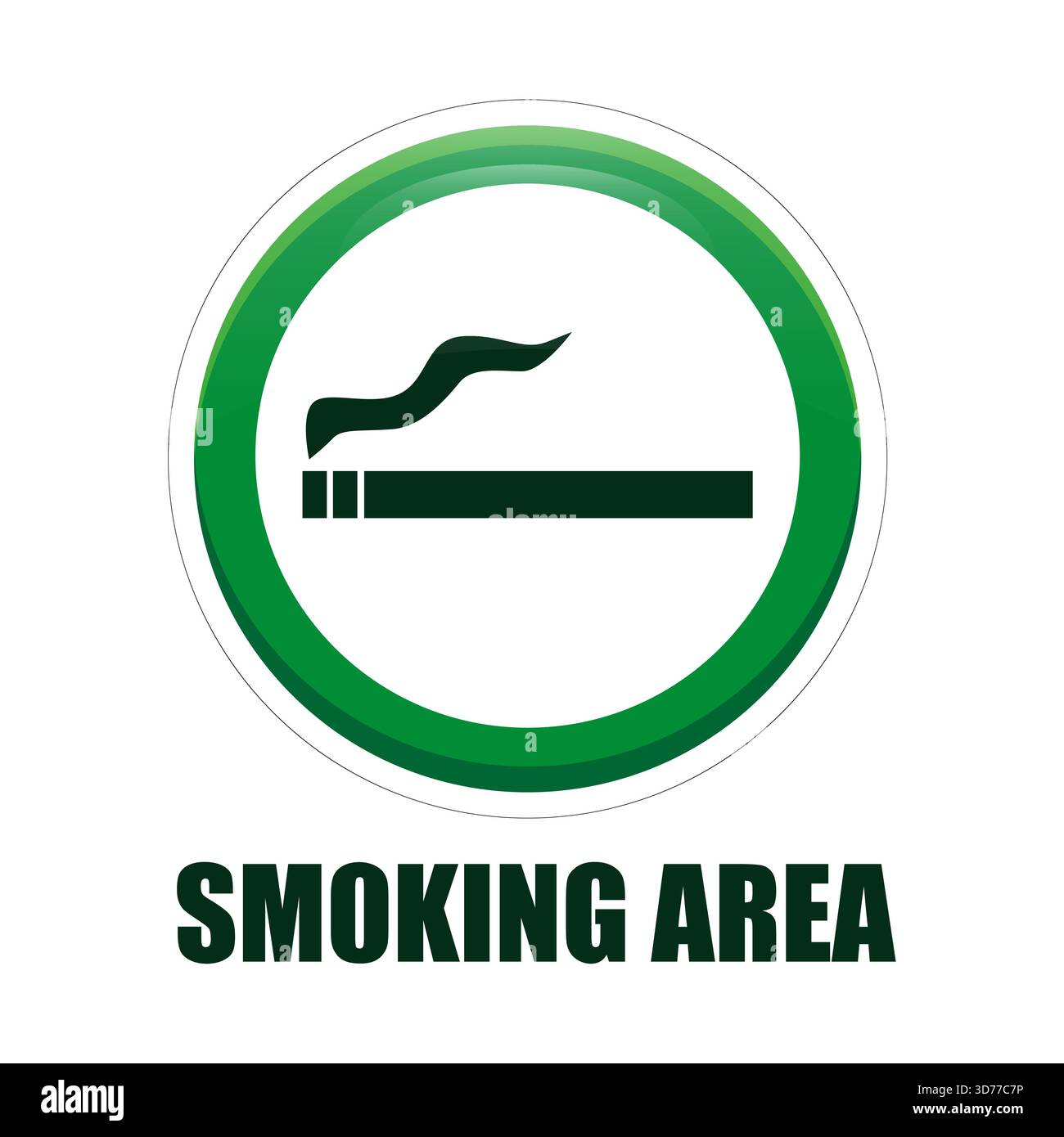 Schild für Raucherbereiche. Symbol Zigarettensymbol. Abbildung mit grünem Kreis. Text Raucherbereich. Stock Vektor