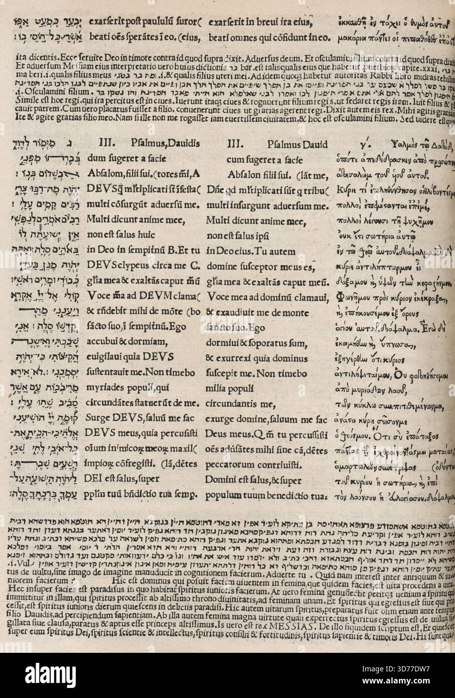 Psalterium, Hebreum, Grecŭ, Arabicŭ & Chaldŭ, cū tribus latinus interpretatōibus & glossis ..., 1516, 1516, Genuæ, Verlag, Impressit Petrus Paulus Porrus in ædibus Nicolai Iustiniani Pauli, Columbus, Christopher Stockfoto
