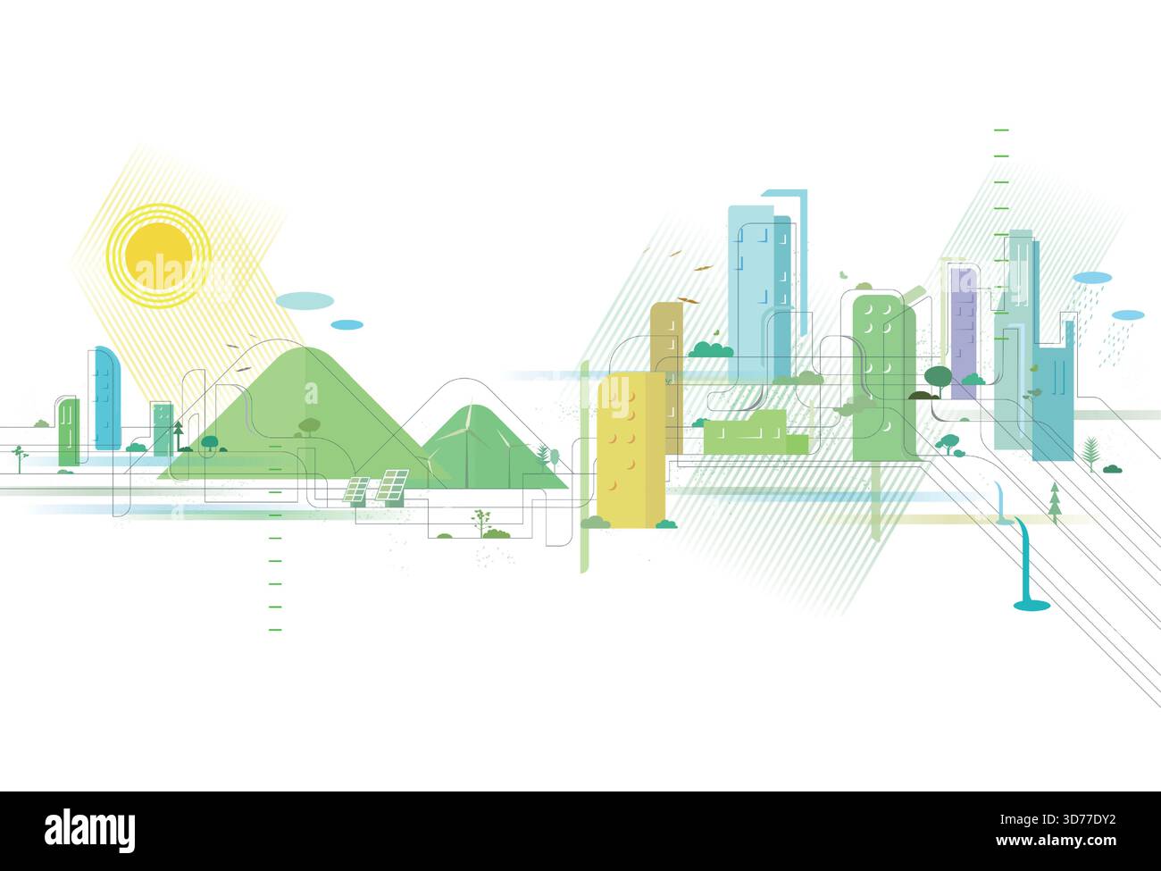 Gestaffelte Linien mit Qualität Stadt ist Aussehen mit einigen Elementen der Umweltschutz Vektor-Illustration Grafik EPS 10 Stock Vektor