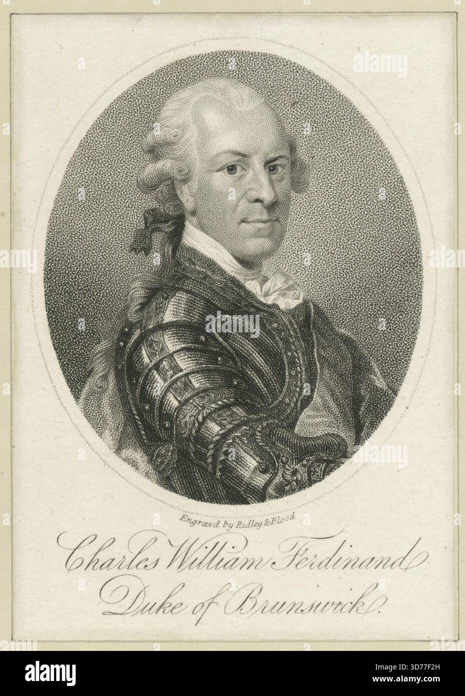 Porträt von Karl Wilhelm Ferdinand, Herzog von Braunschweig, erstellt 1807. Veröffentlicht in London von James Asperne. Das Werk umfasst Stippelstiche und Stiche. Carl Wilhelm Ferdinand, Herzog von Braunschweig und Lüneburg, lebte von 1735 bis 1806 Stockfoto