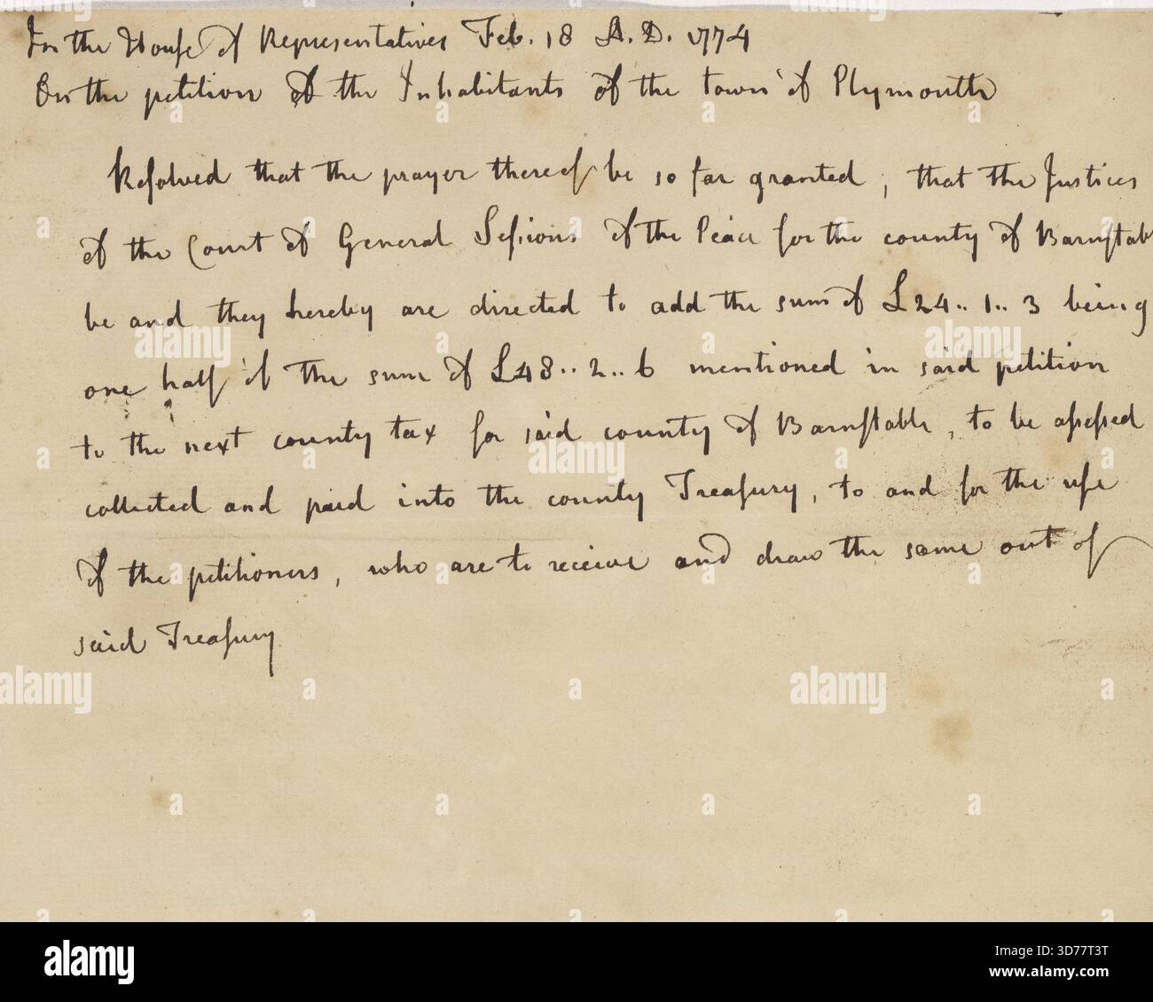 Repräsentantenhaus von Massachusetts, 18. Februar 1774 Stockfoto