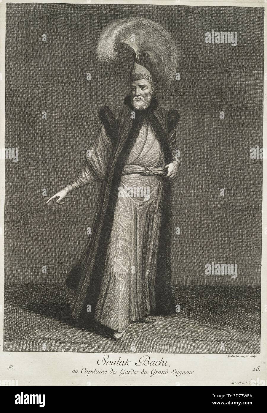 Soulak Bachi, ou capitaine des gardes du Grand seigneur' von Jean-Baptiste Vanmour, gegründet 1714. Dieser von L. Cars in Paris veröffentlichte Gravur zeigt Kleidung und Kleidung der Türkei Stockfoto