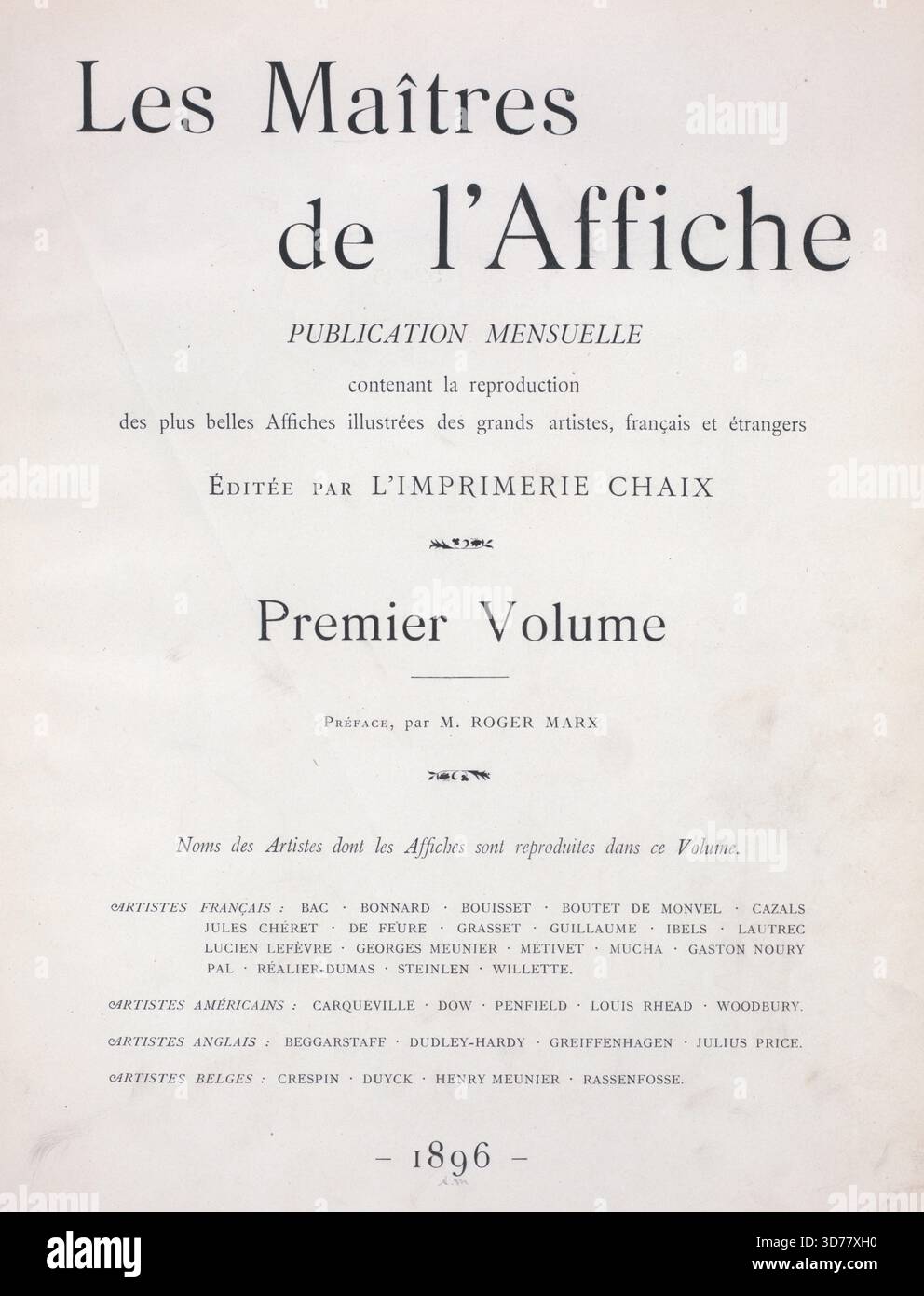 Titelseite von Les maîtres de l'affiche, Premier Band, veröffentlicht 1896 bei Imprimerie Chaix in Paris Stockfoto
