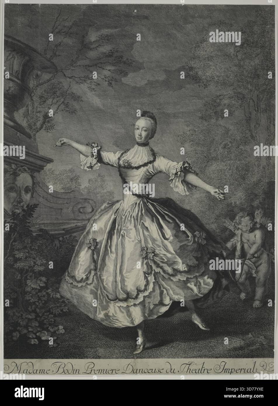 Madame Bodin, Uraufführung von Théâtre Impérial, 1750–1759, zusätzliches, Unbekanntes Ballett, Gravur von Tänzern aus einem nicht identifizierten Ballett Stockfoto
