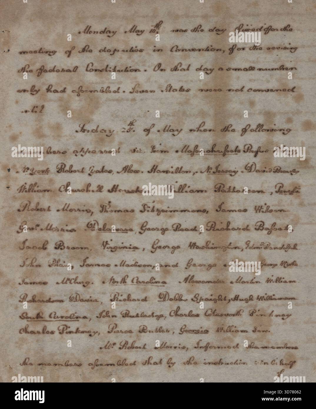 Eintrag für 14., 1787., 1791., 14. Mai 1787, Madison, James, 1751-1836, Usa. Verfassungskonvention (1787), Verfassungskonventionen, Vereinigte Staaten, Politik und Regierung, 1783-1865, Politiker, Staatsmänner Stockfoto