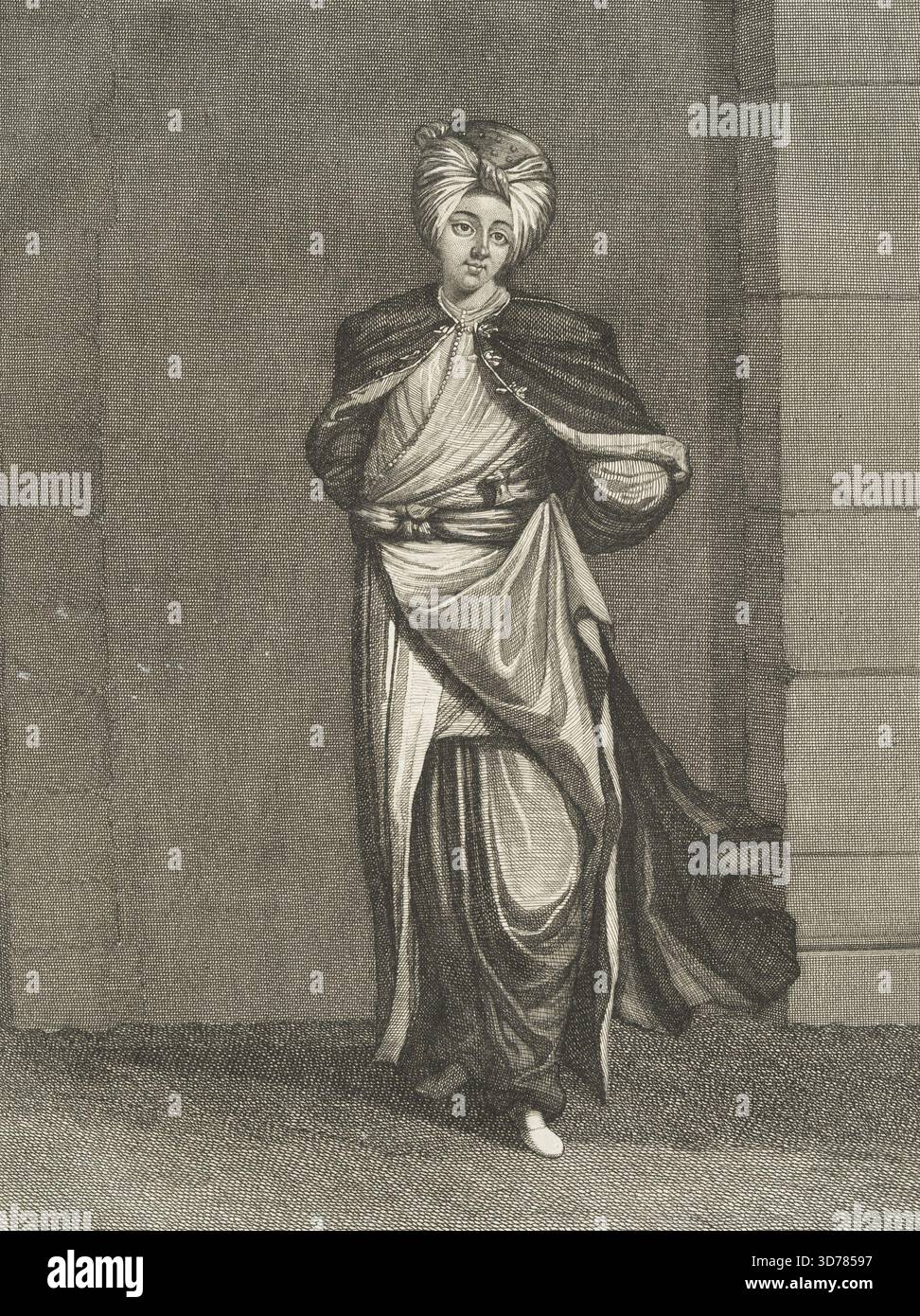 Tchelebi, ein junger türkischer Herr, illustriert von Jean-Baptiste Vanmour (1671–1737). Gegründet 1714, veröffentlicht von L. Cars in Paris. Das Bild zeigt Kleidung und Kleiderstile aus der Türkei, dargestellt durch Gravuren Stockfoto
