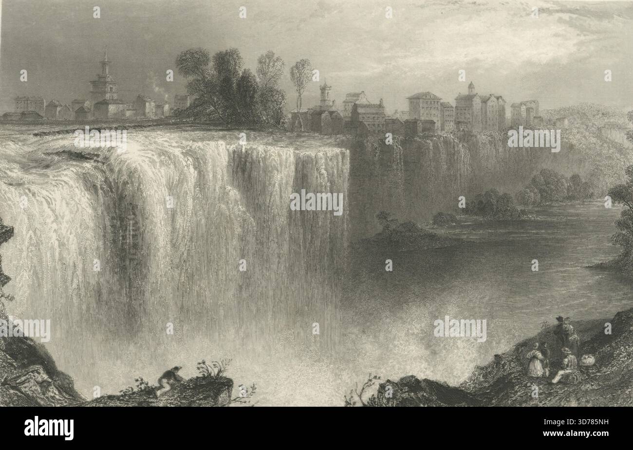 Die Genesee Falls, Rochester, 1825. George Virtue (1793?-1868) und W. H. Bartlett (William Henry) (1809-1854). Herausgegeben im Jahr 1825, veröffentlicht im Auftrag der Corporation of New York, London. Zu den Themen gehören der Erie Canal (N.Y.), Rochester (N.Y.), Wasserfälle und der Genesee River (PA. Und N.Y.). Drucken Sie 11,9 x 17,9 cm Stockfoto