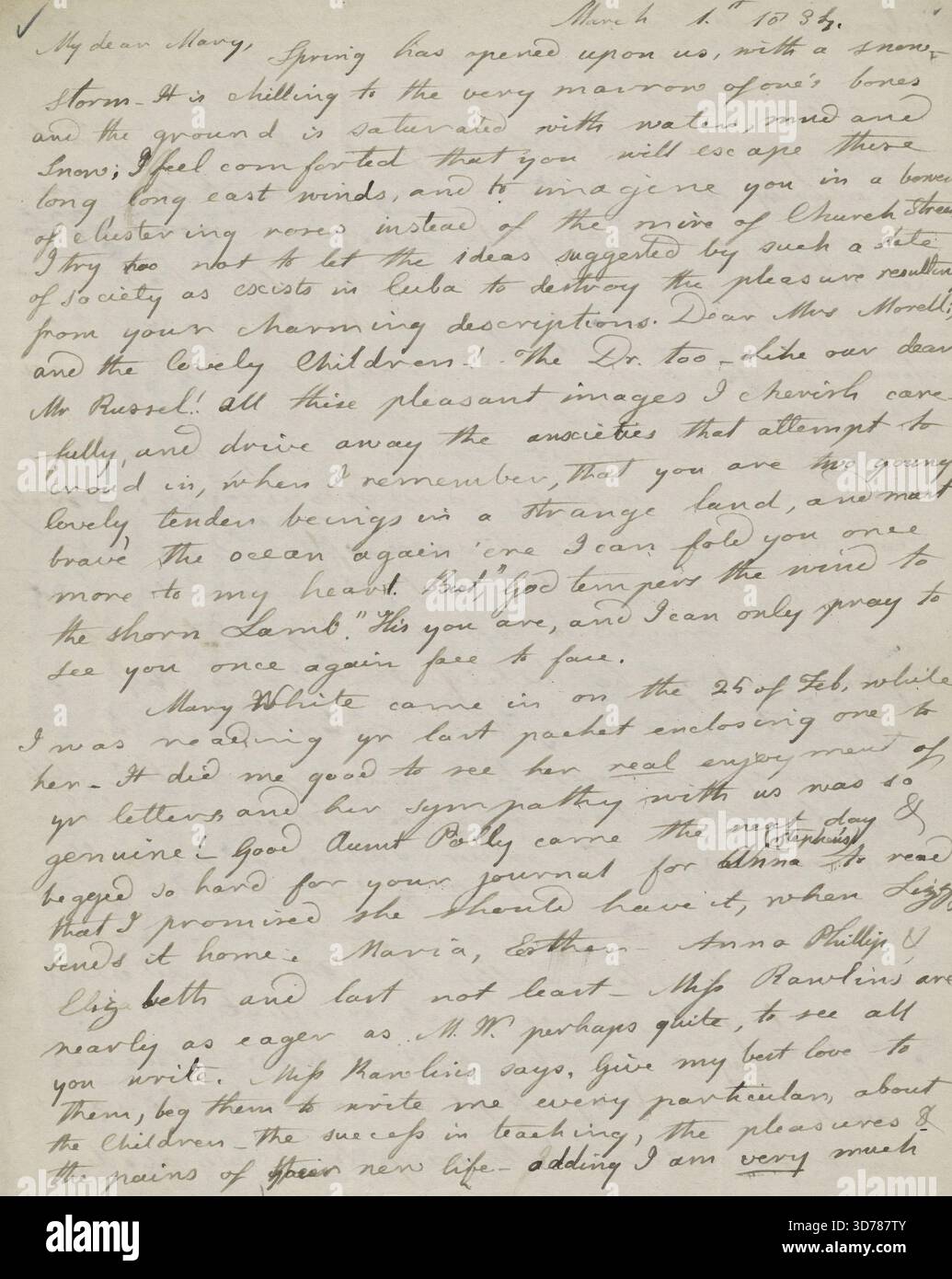 Peabody, Elizabeth Palmer, Mutter, als zum MTPM. März 1834, 01.03.1834, Salem, MA, Briefe, 1 Doppelblatt, 4 geschriebene Seiten, einschließlich Adresse Stockfoto