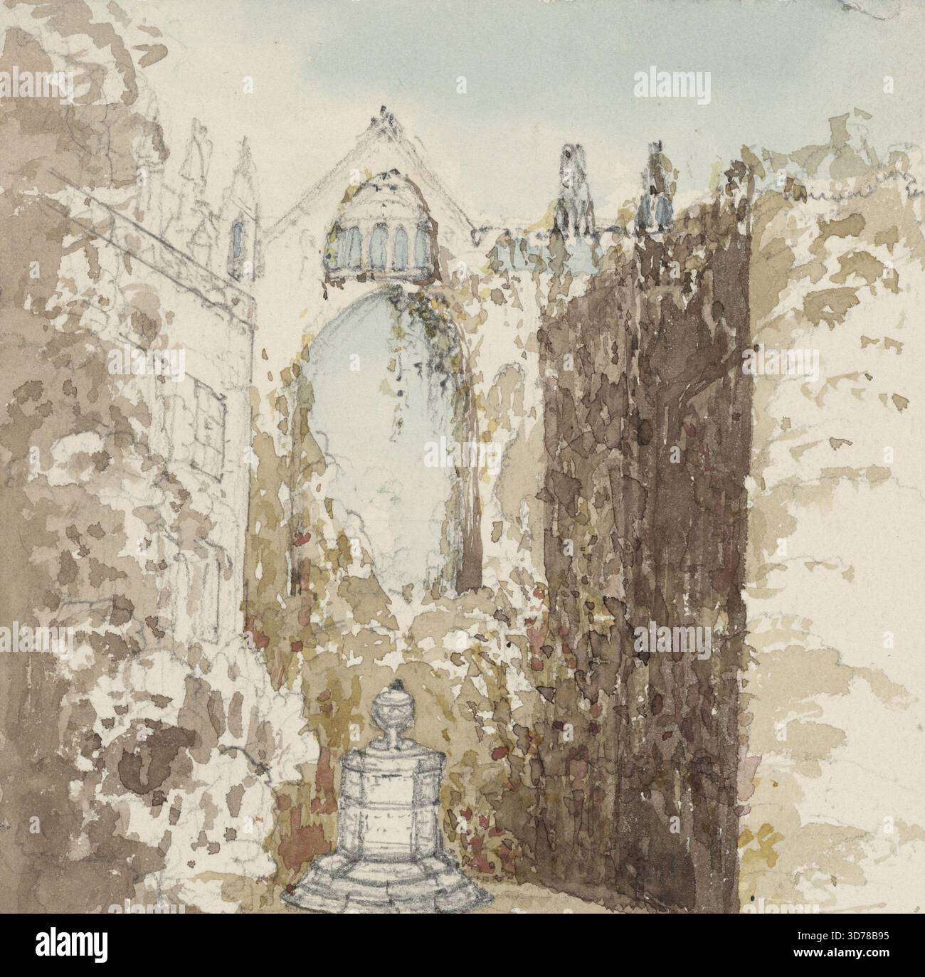 Aquarellgemälde einer Szene in Newstead Abbey, 1824, Byron, George Gordon Byron, Baron, 1788-1824, Häuser und Flecken, Newstead Abbey, Aquarelle Stockfoto