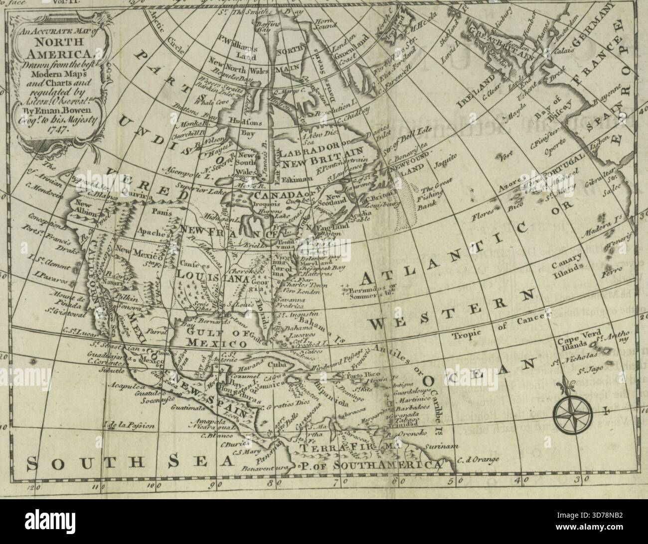 Eine genaue Karte Nordamerikas, die aus den besten modernen Karten und Karten stammt und durch astronomische Beobachtungen reguliert wurde, die 1757 von James Dodsley erstellt wurden. Die in London von R. und J. Dodsley veröffentlichte Karte misst 15 x 20 cm und ist auf 20 x 10 cm gefaltet Stockfoto