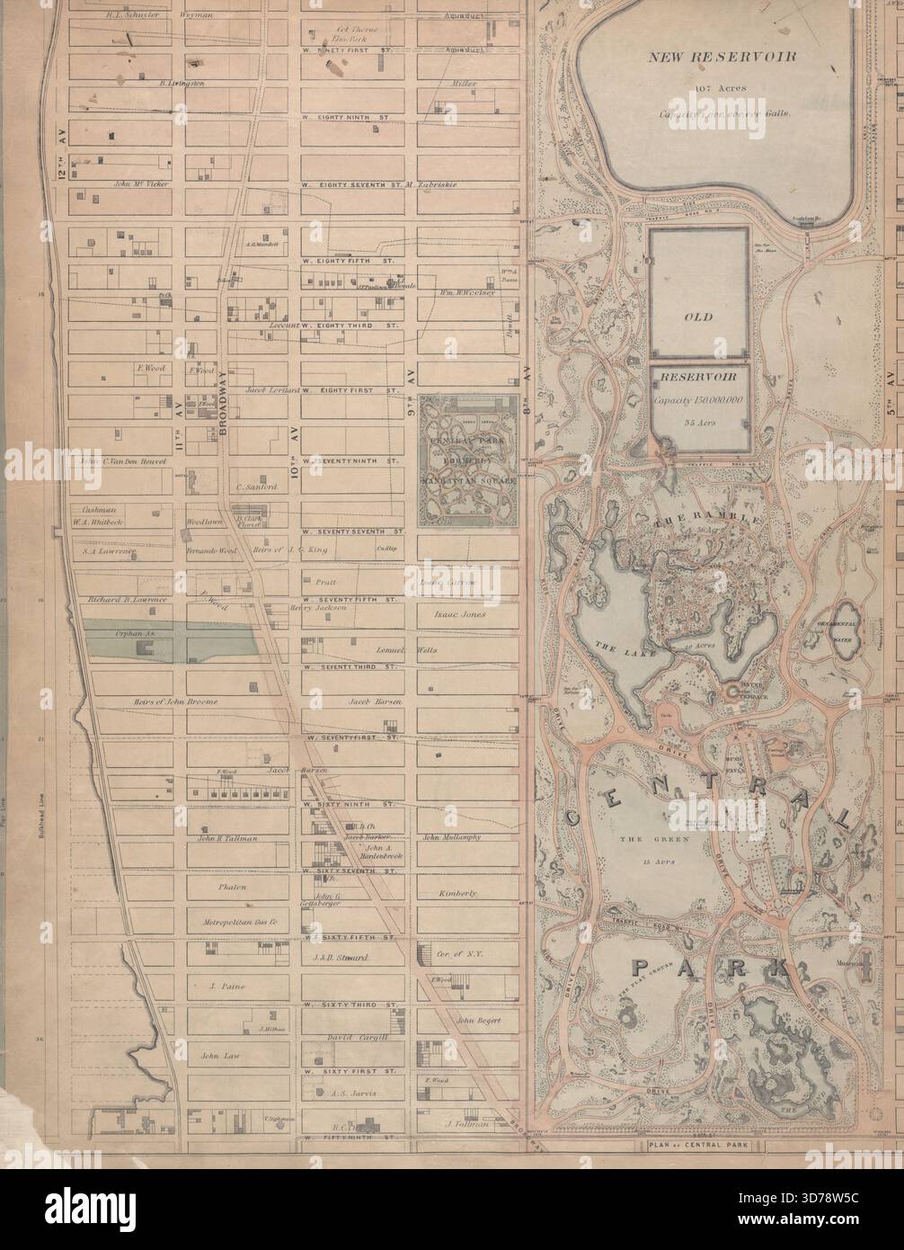 Blatt 13 begrenzt durch W. Ninety-First Street, (New Reservoir) 5th Avenue, Fifty-Ninth Street und 12th Avenue., 1867., New York Stockfoto