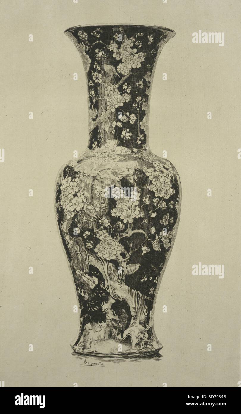 Grand Vase de Chine, en porcelaine à décor de fleurs de pêcher sur Fond noir., 1852 - 1882, Dekoration und Ornament, China, Vasen, Chinesisch, Porzellan, Ätzen und Trockenspitze; Angabe mit Standardreferenznummer Stockfoto