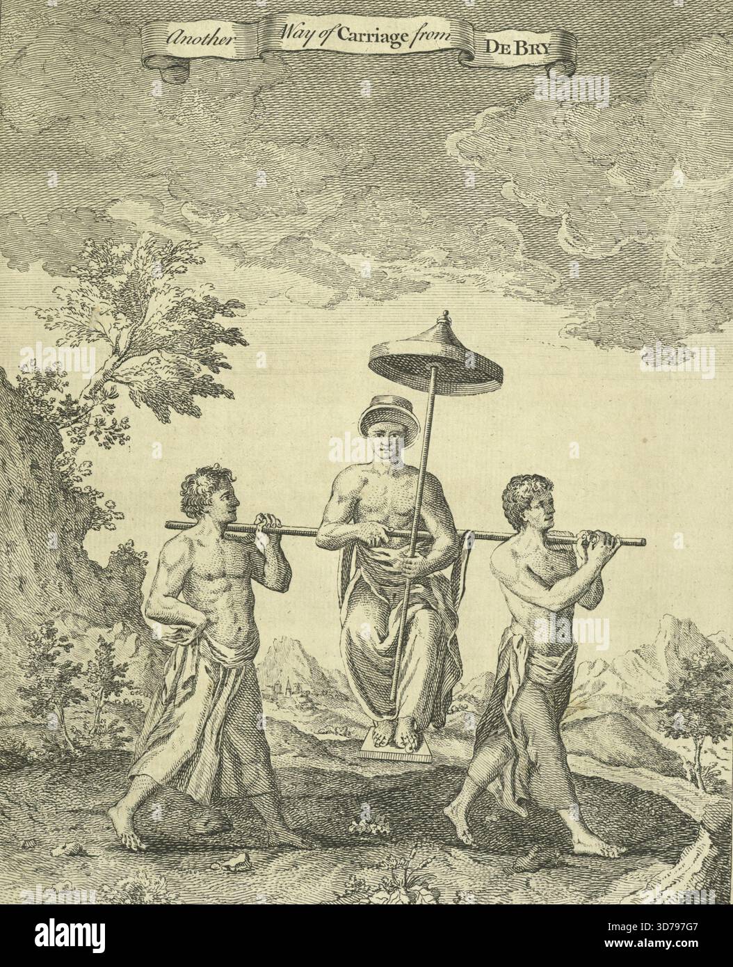 Gravur mit dem Titel „Another Way of Carriage“ von Thomas Astley zwischen 1745 und 1747. Das Werk wurde in London von T. Astley veröffentlicht und zeigt Darstellungen von Wagen und Wagen Stockfoto