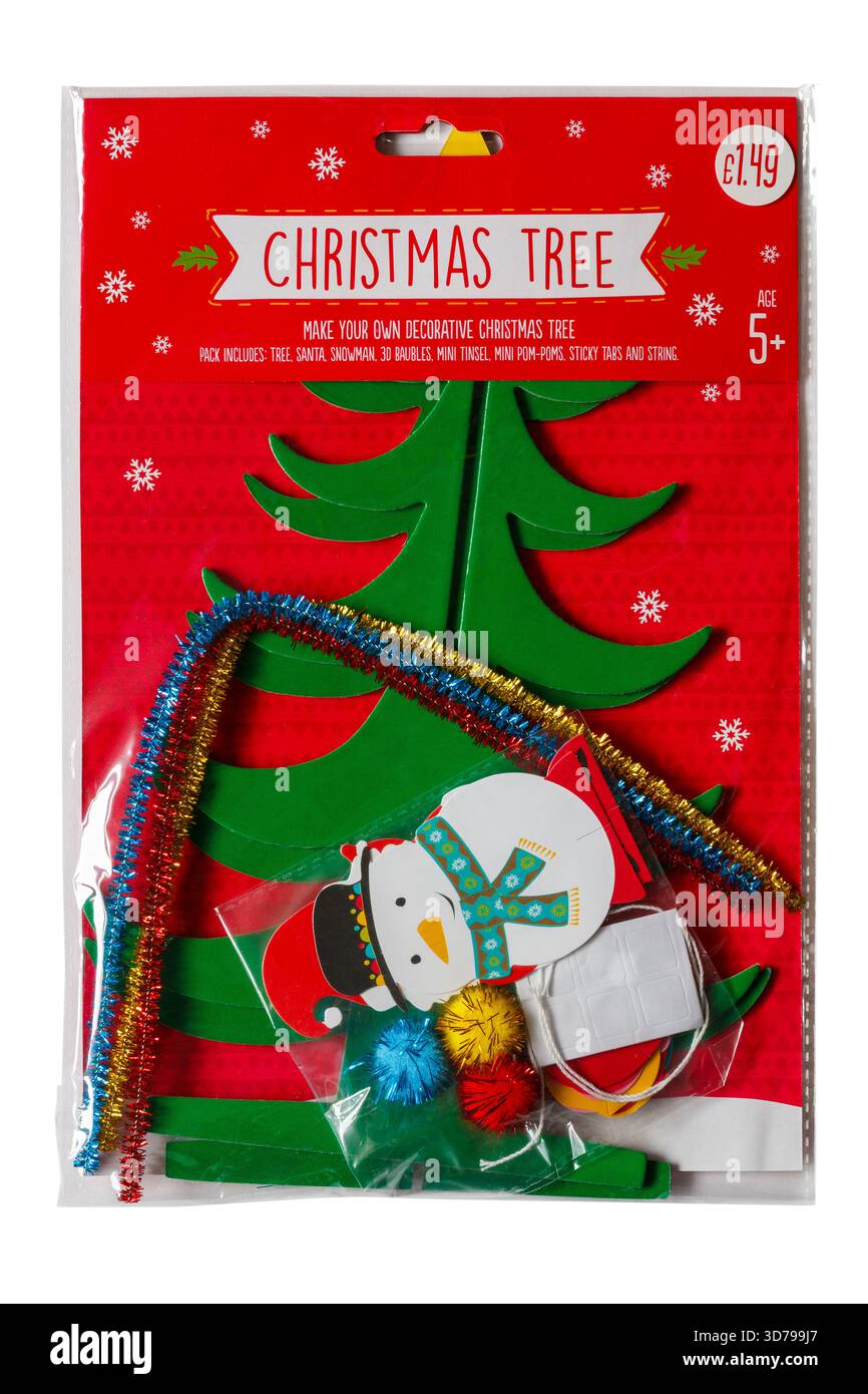 Weihnachtsbaum-Kit, um Ihren eigenen dekorativen Weihnachtsbaum isoliert auf weißem Hintergrund zu machen Stockfoto