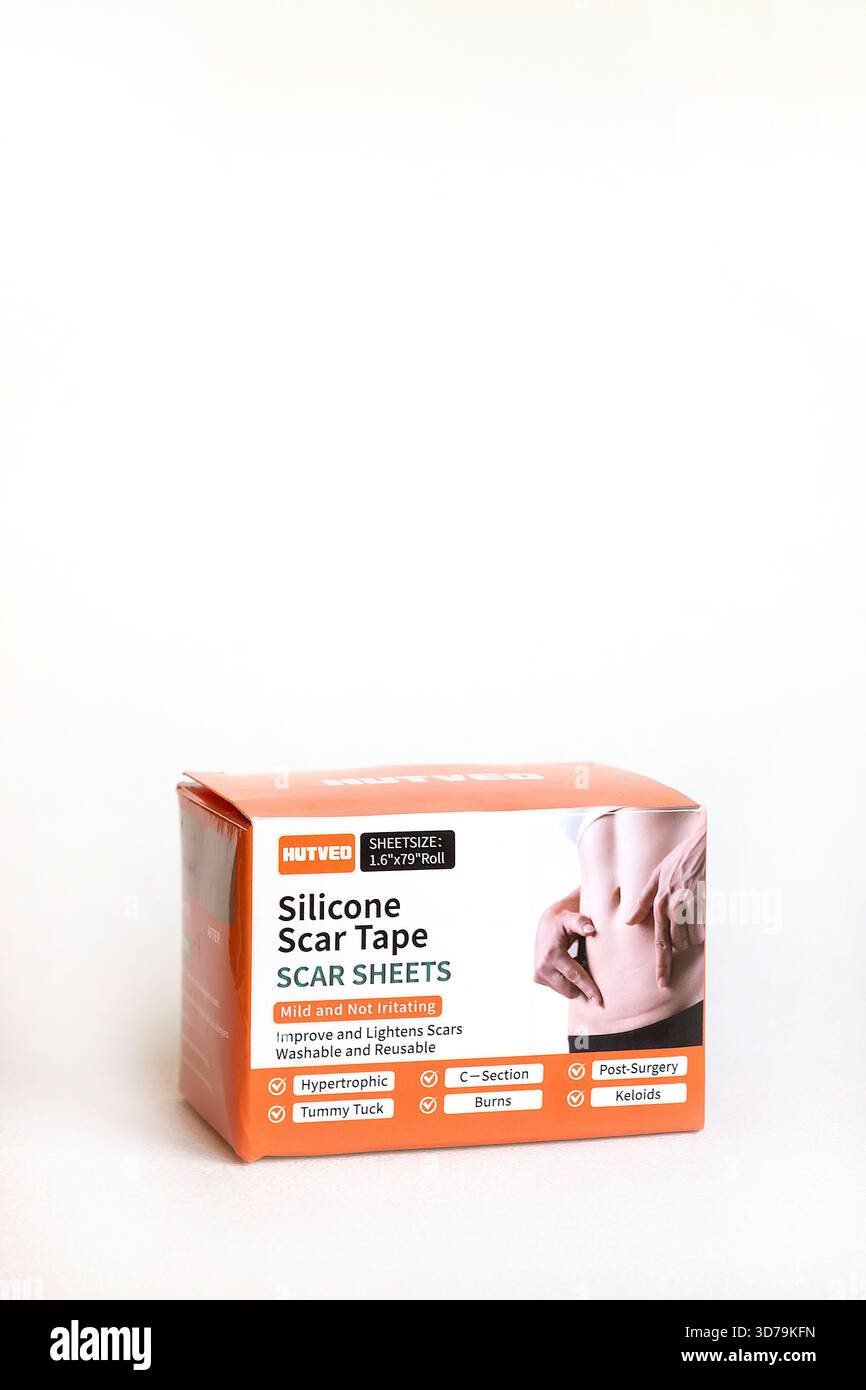 Packung Silikon-Narbenband, ein synthetisches Polymer, zum Entfernen von Narben Stockfoto