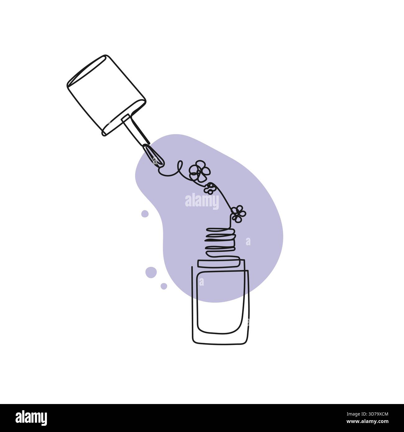 Minimalistisches Line Art nagellackfläschchen mit Blumenmuster. Vektor-Illustration für Schönheit, Kosmetik, Mode, Wellness, Maniküre, Selbstpflegekonzepte. Stock Vektor