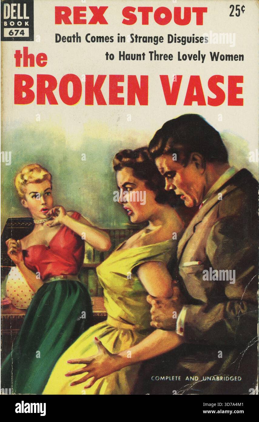 'Rex Stout - Die Kaputte Vase. Dell Bücher 674, 1953. Cover-Künstler: Carl Bobertz' Stockfoto
