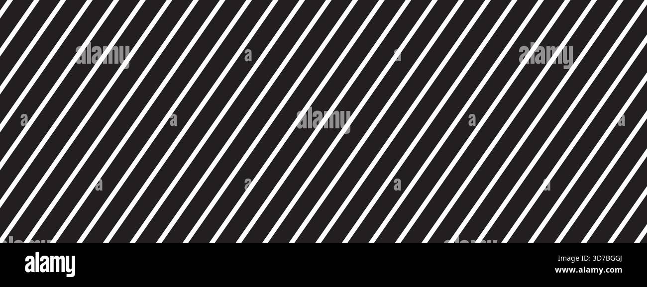 Schwarze diagonale Linien auf weißem Hintergrund. Schräge parallele Streifen. Geneigter, gerader Streifendruck. Abgewinkelte Streifen Tapete. Abstraktes minimalistisches Design Stock Vektor