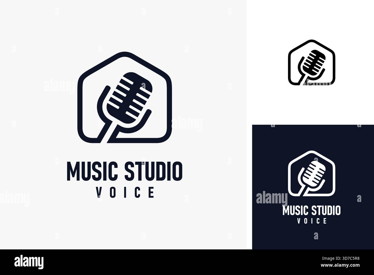 Mikrofon und Hausleitung für Musikstudio-Logo Stock Vektor