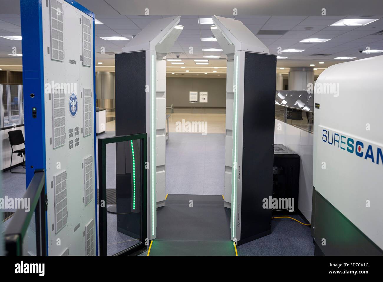 Sicherheitskontrollpunkt des US-TSA-Flughafens am Harry Reid International Airport in Las Vegas, Nevada. Stockfoto