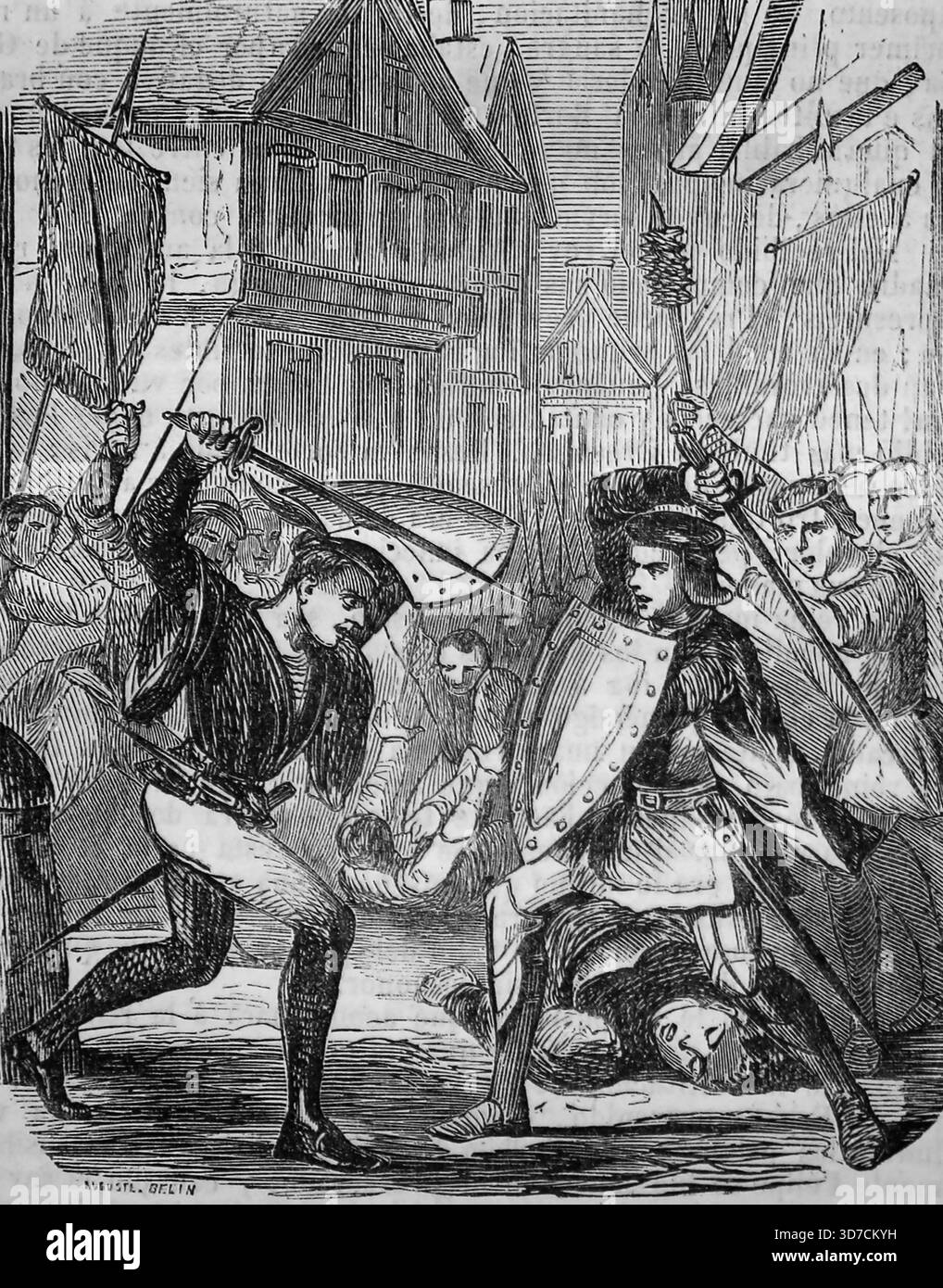 Konfrontation zwischen Universitätsstudenten und Auszubildenden, Paris, 1559-1560, während der Herrschaft Franz II. Stich, 19. Jahrhundert. Stockfoto