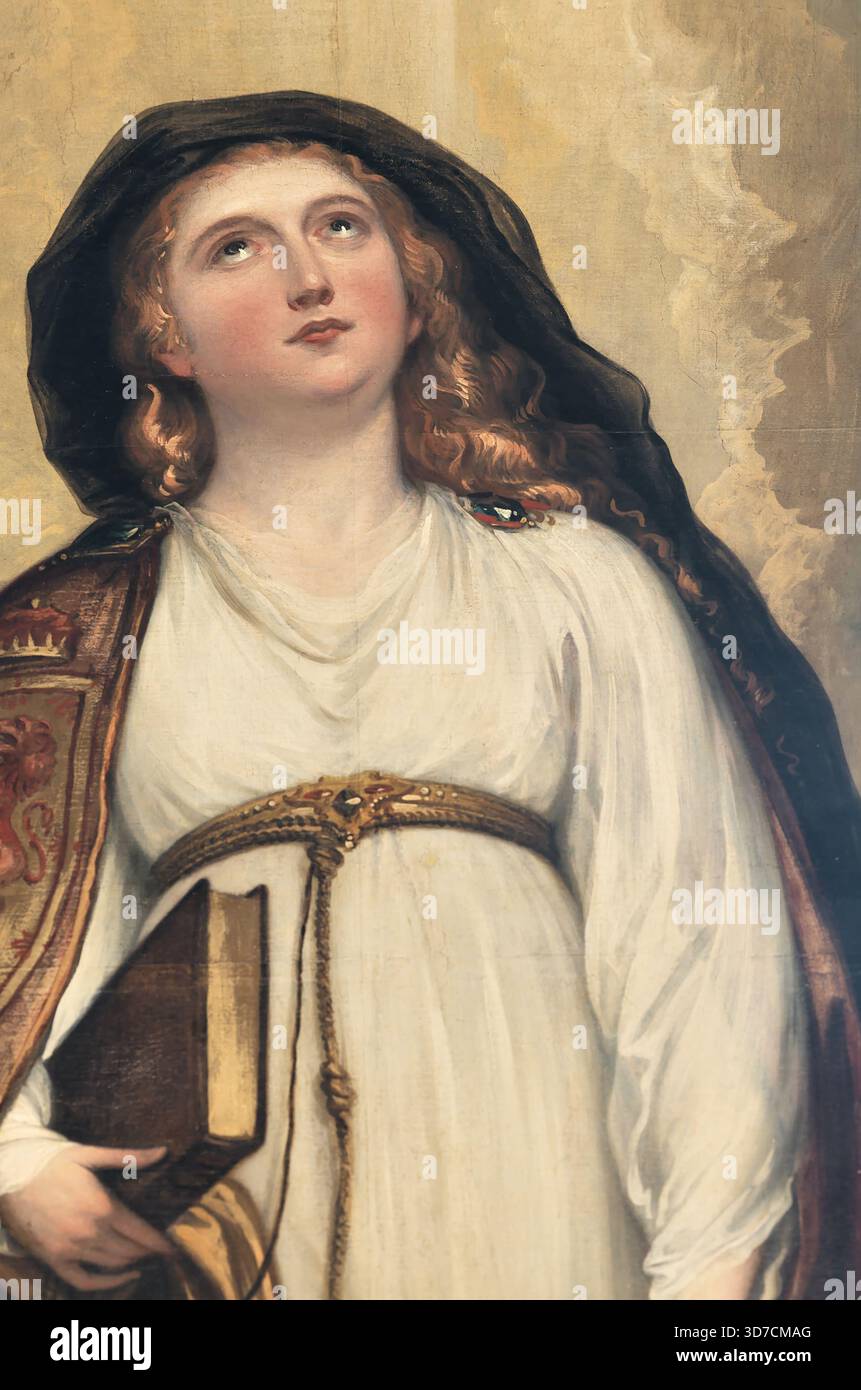 Porträtmalerei St. Margaret Queen of Scotland im Fulham Palace, historisches Zuhause des Bischofs von London, England. Stockfoto