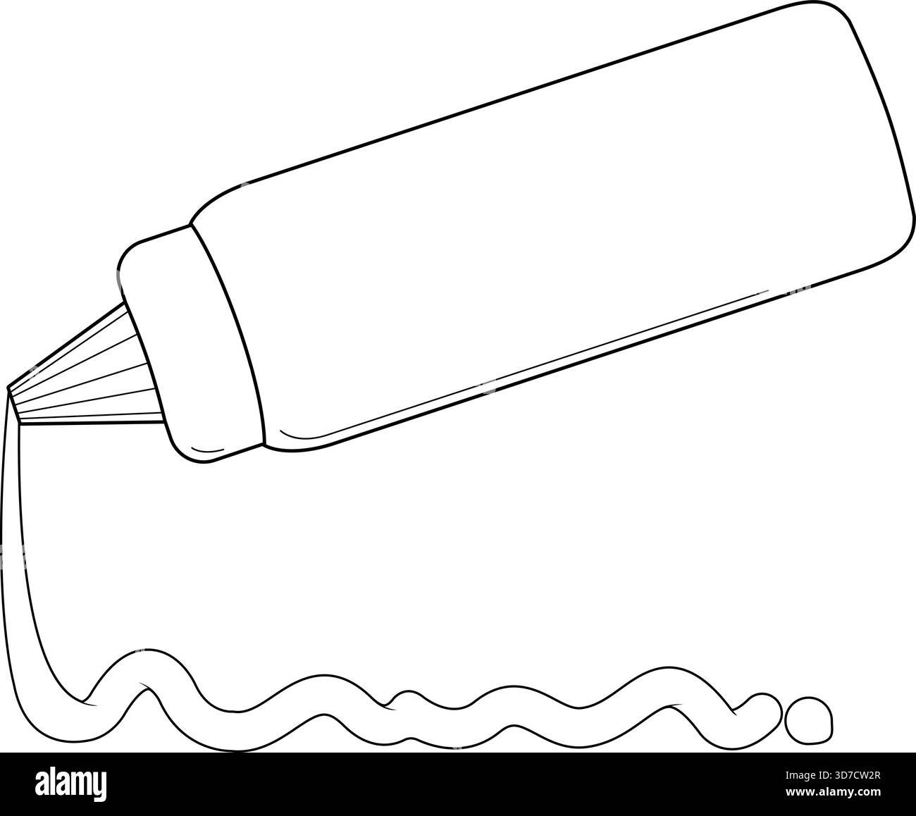 Verschüttetes Ketchup aus einer Flasche. Flasche und verschüttete Tomatenketchup- oder Senfsauce zum Grillen. Vektor-Schwarzweiß-Farbseite. Stock Vektor