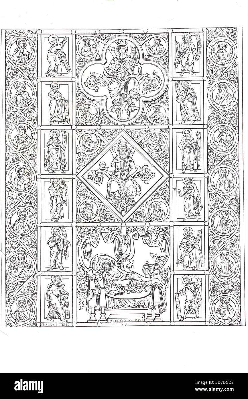 Decke aus St. Michael zu Hildesheim, Niedersachsen, Deutschland, Historisch, digitale verbesserte Reproduktion von einer Vorlage um 1860 Stockfoto