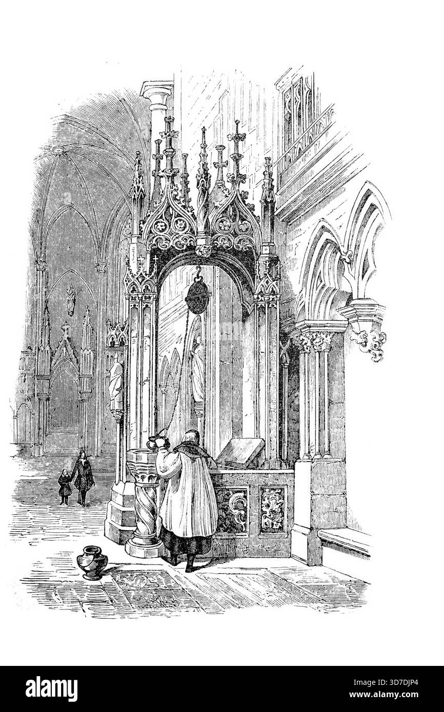 Brunnen im Dom St. Peter zu Regensburg, kurz Regensburger Dom, Bayern, Deutschland, Historisch, digitale verbesserte Reproduktion von einer Vorlage um Stockfoto