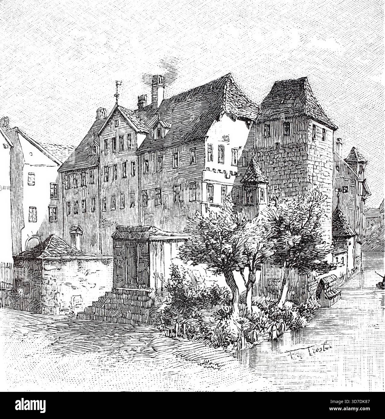 Der Harsdörfer Hof abgebrochen 1869, Nürnberger Land, Bayern, Deutschland, Historisch, digitale verbesserte Reproduktion von einer Vorlage um 1860 Stockfoto