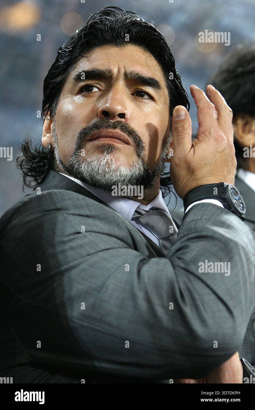©Jonathan Moscrop - LaPresse 27 06 2010 Johannesburg ( Sud Africa ) Sport Calcio Argentinien vs Messico - Mondiali di calcio Sud Africa 2010 Ottavi di Finale - Soccer City Nella Foto 2010: l'allenatore dell'Argentina Diego Armando Maradona ©Jonathan Moscrop - LaPresse 27 06 2010 Johannesburg ( Südafrika Stockfoto
