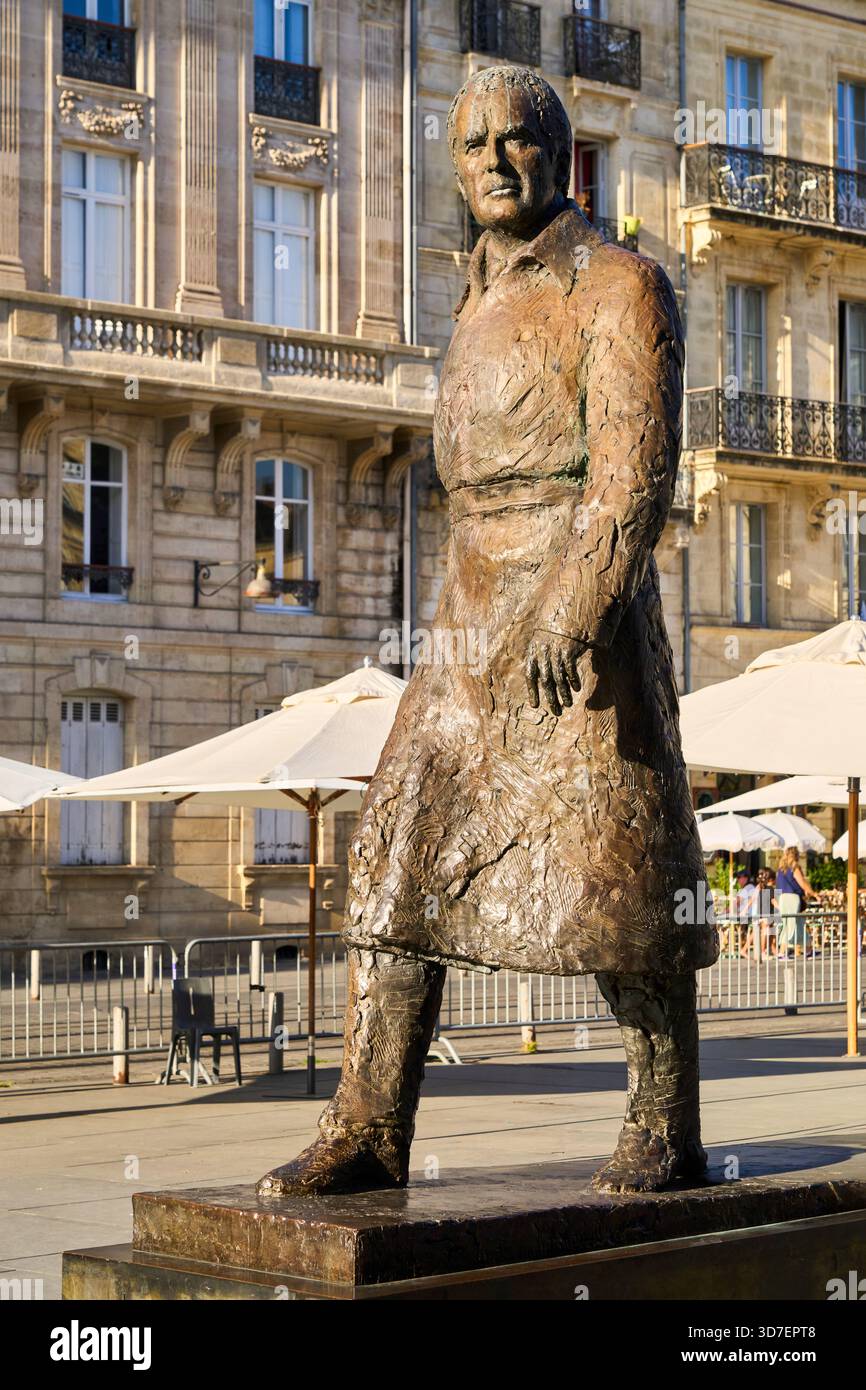 Statue von Jacques Chaban Delmas (1915 - 2000), Compagnon de la Liberation, Premier Ministre, President de la Assemblée nationale, Bordeaux, Aquitanien, Stockfoto