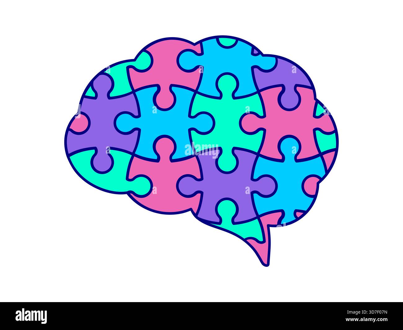 Buntes Rätselhirn-Symbol für Neurodiversität und Autismusbewusstsein. Ideal für Bildungsprojekte, Kampagnen für psychische Gesundheit, Poster, T-Shirts. Stock Vektor