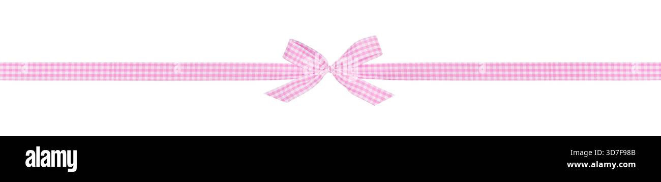 Schleife mit rosa und weißem Karomuster isoliert auf weißem Hintergrund, Schnittpfad enthalten Stockfoto