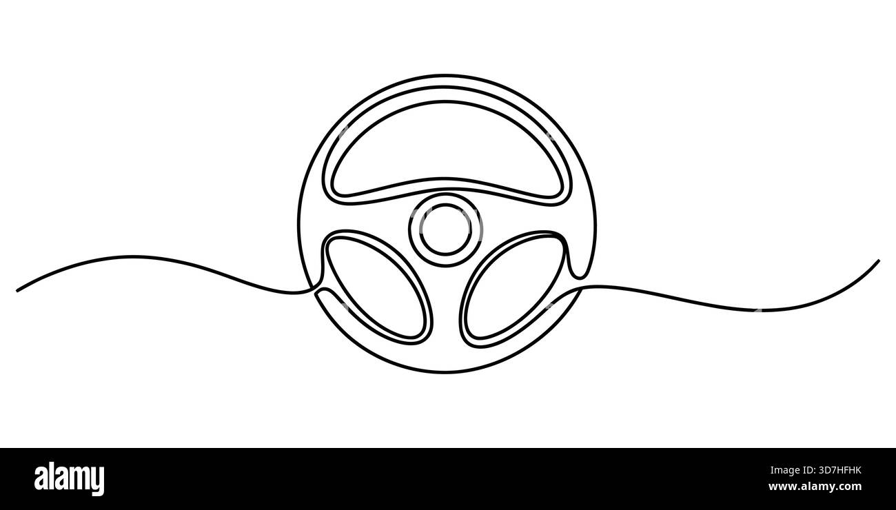 Minimalistisches One-Line-Art-Auto-Lenkrad-Vektor-Illustration Stock Vektor