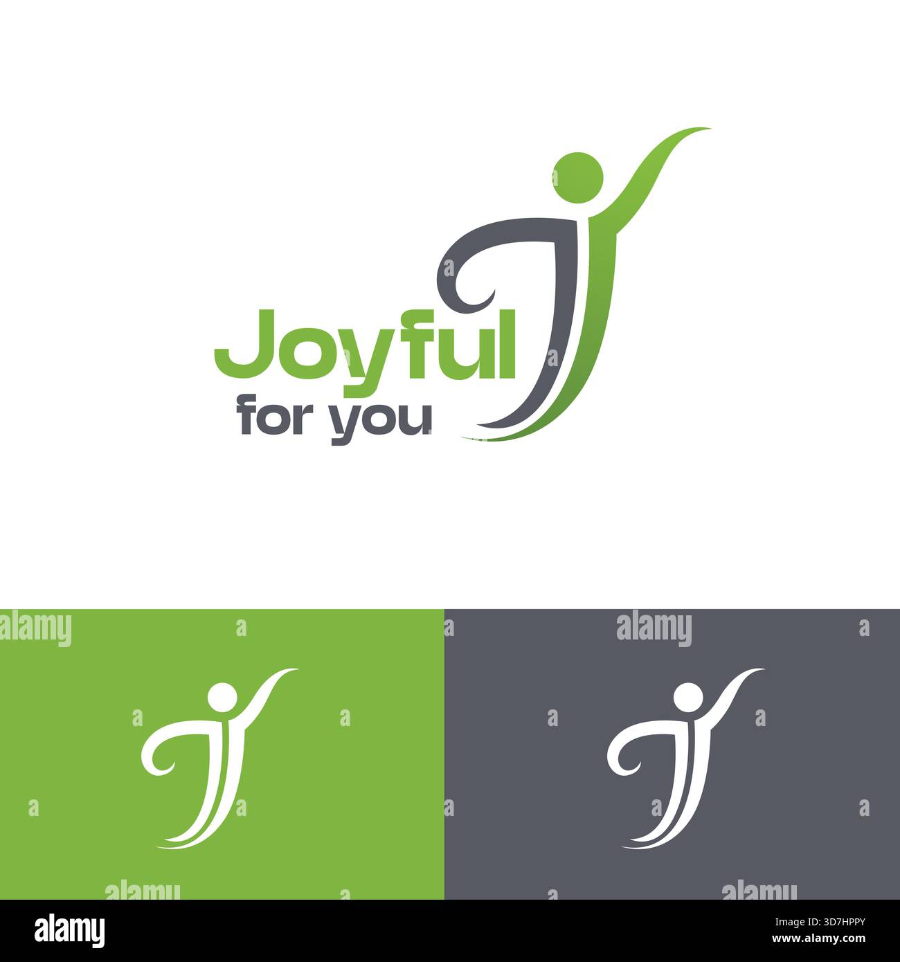 Fröhliches Typografie-Logo mit menschlicher Figur für Wellness, Lifestyle und positives Business-Branding. Stock Vektor
