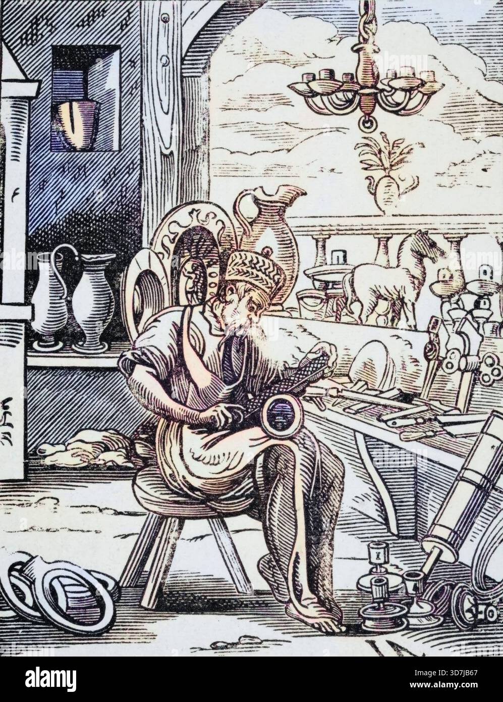 Kupferschmied. Reproduktion eines Holzschnitts aus dem 16. Jahrhundert von Jost Amman aus dem 19. Jahrhundert, digitale Reproduktion einer historischen Stockfoto