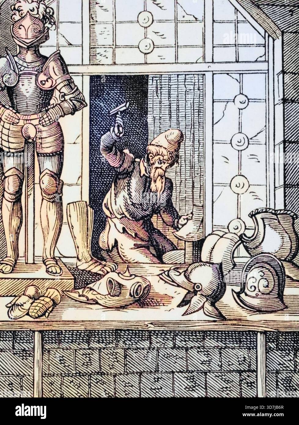 Waffenschmied. Reproduktion eines Holzschnitts aus dem 16. Jahrhundert von Jost Amman aus dem 19. Jahrhundert, digitale Reproduktion einer historischen Stockfoto