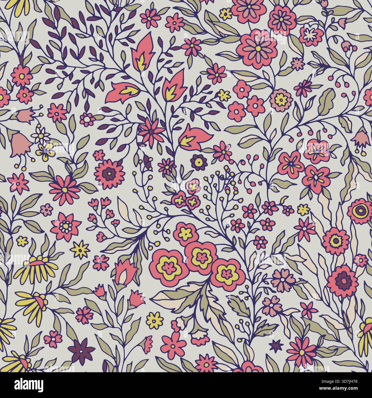 Creme Tiny Botanical Floral Vector Pattern Stock Vektor