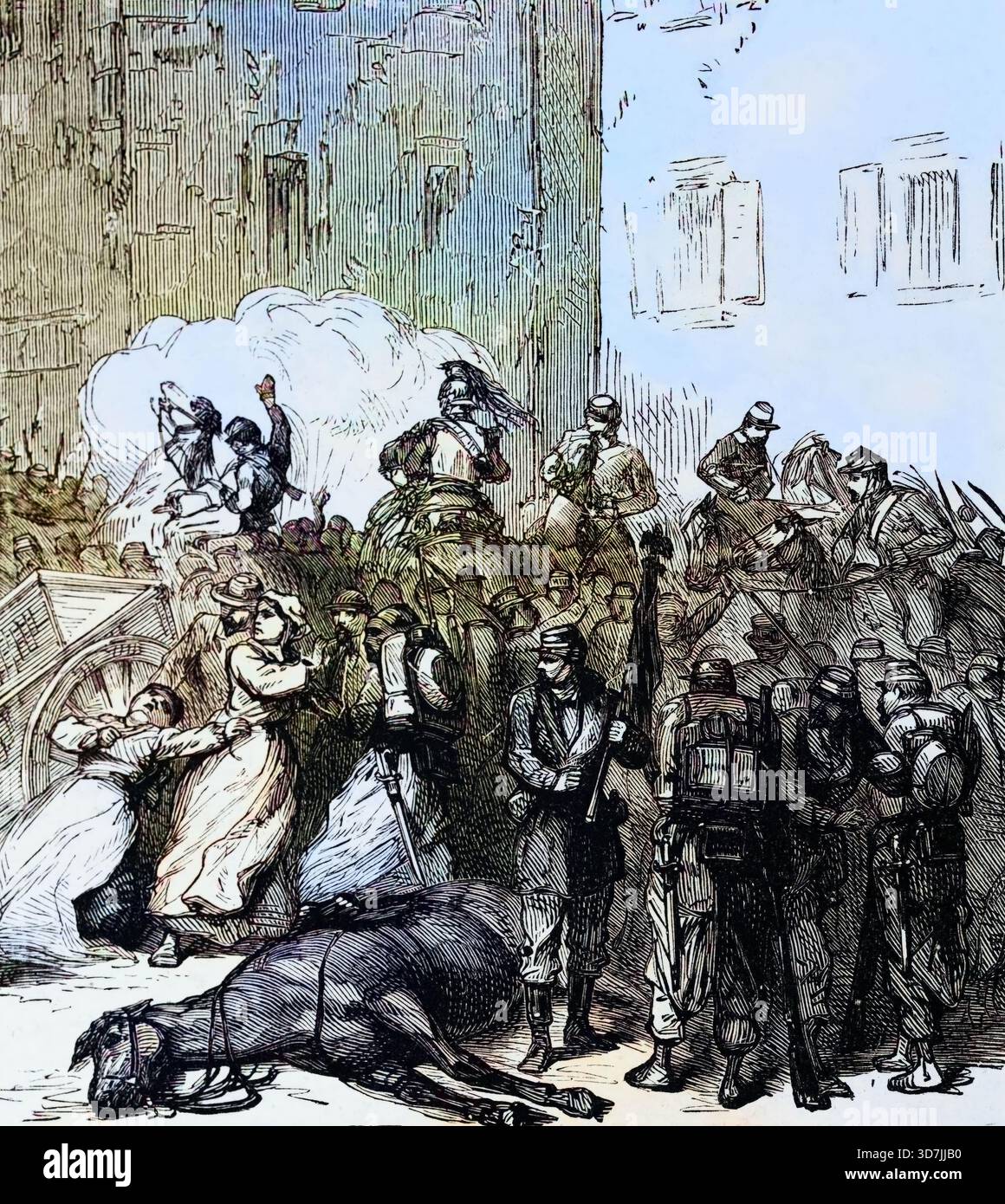 Kriegsopfer, eine Straße in einer bombardierten Stadt während des Deutsch-Französischen Krieges von 1870 bis 1871, digitale Reproduktion einer historischen Vorlage Stockfoto