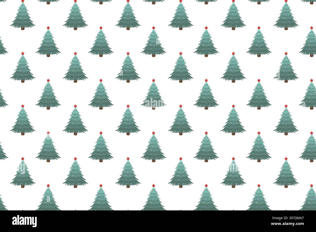 Nahtloses festliches Vektormuster von grünen Weihnachtsbäumen mit roten Sternen auf der Spitze. Sauberes und fröhliches Design für Geschenkpapier, saisonale Einrichtung Stock Vektor