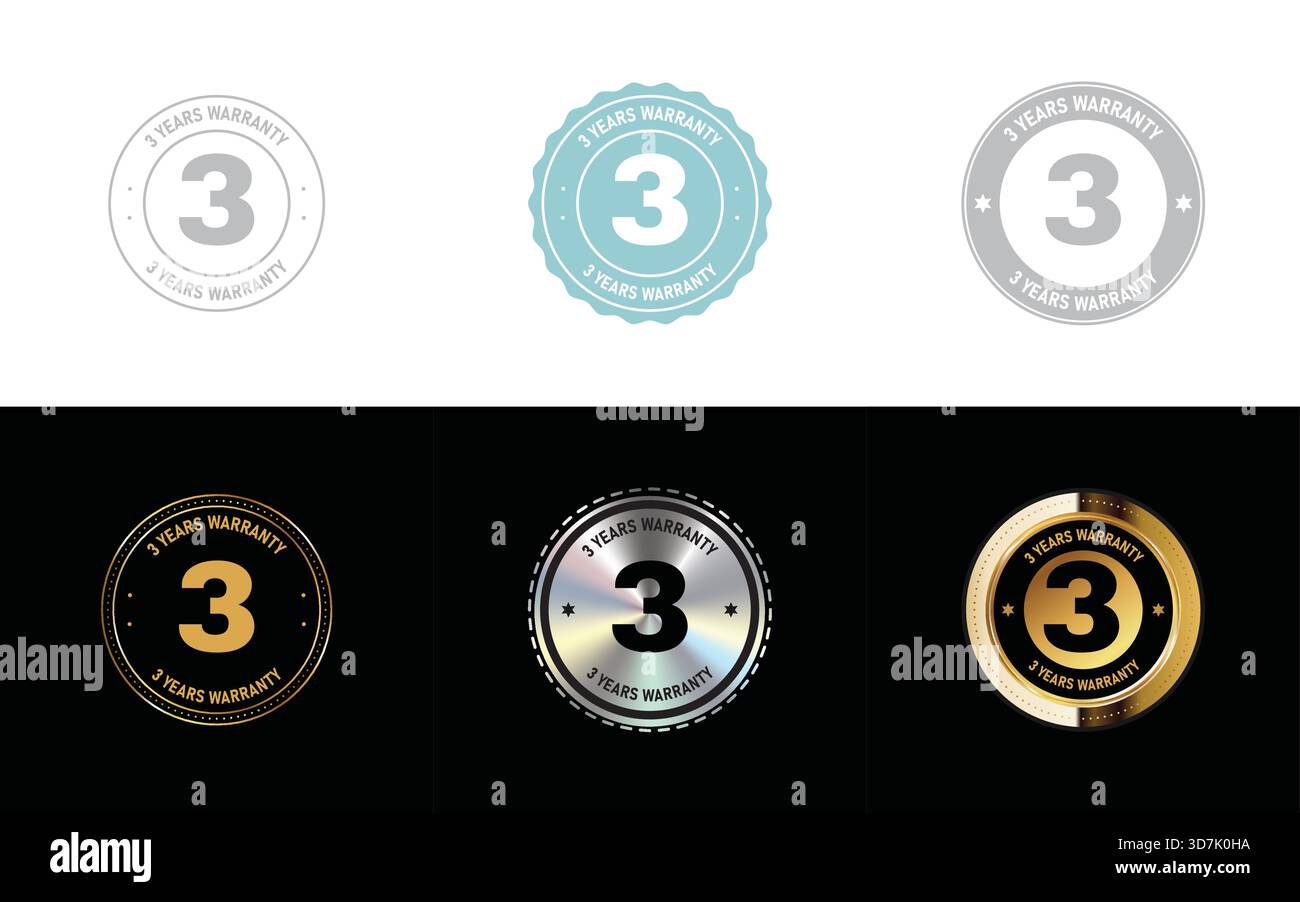 3-Jahres-Garantiezeichen – Produktgarantieeetikett, Stempel für die Qualitätssicherung und dauerhaftes Service-Vektorsiegel Stock Vektor