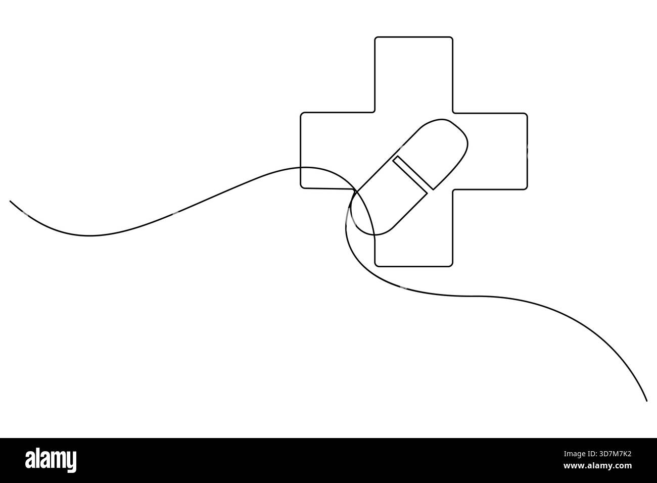 Medizinisches Kreuz mit Herzfrequenz-Single-Continuous-Line-Art Stock Vektor