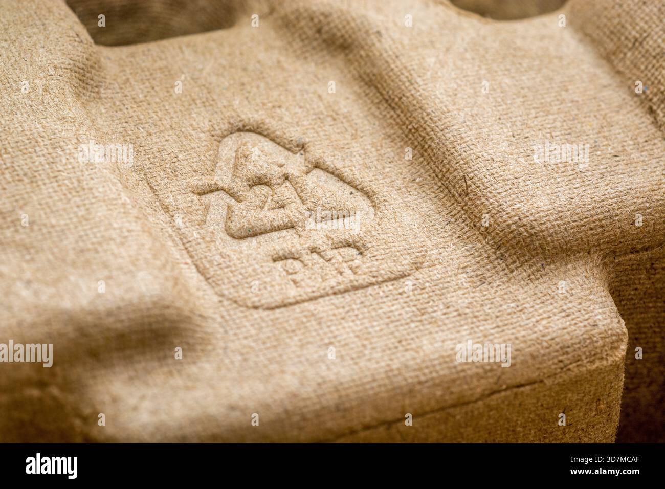 Mobius Recyclingschleife mit PAP 21-Kartonkennung. Für Recyclingkonzept. PAP 21 wird für Pappprodukte verwendet, PAP 20 für Kartonagen Stockfoto