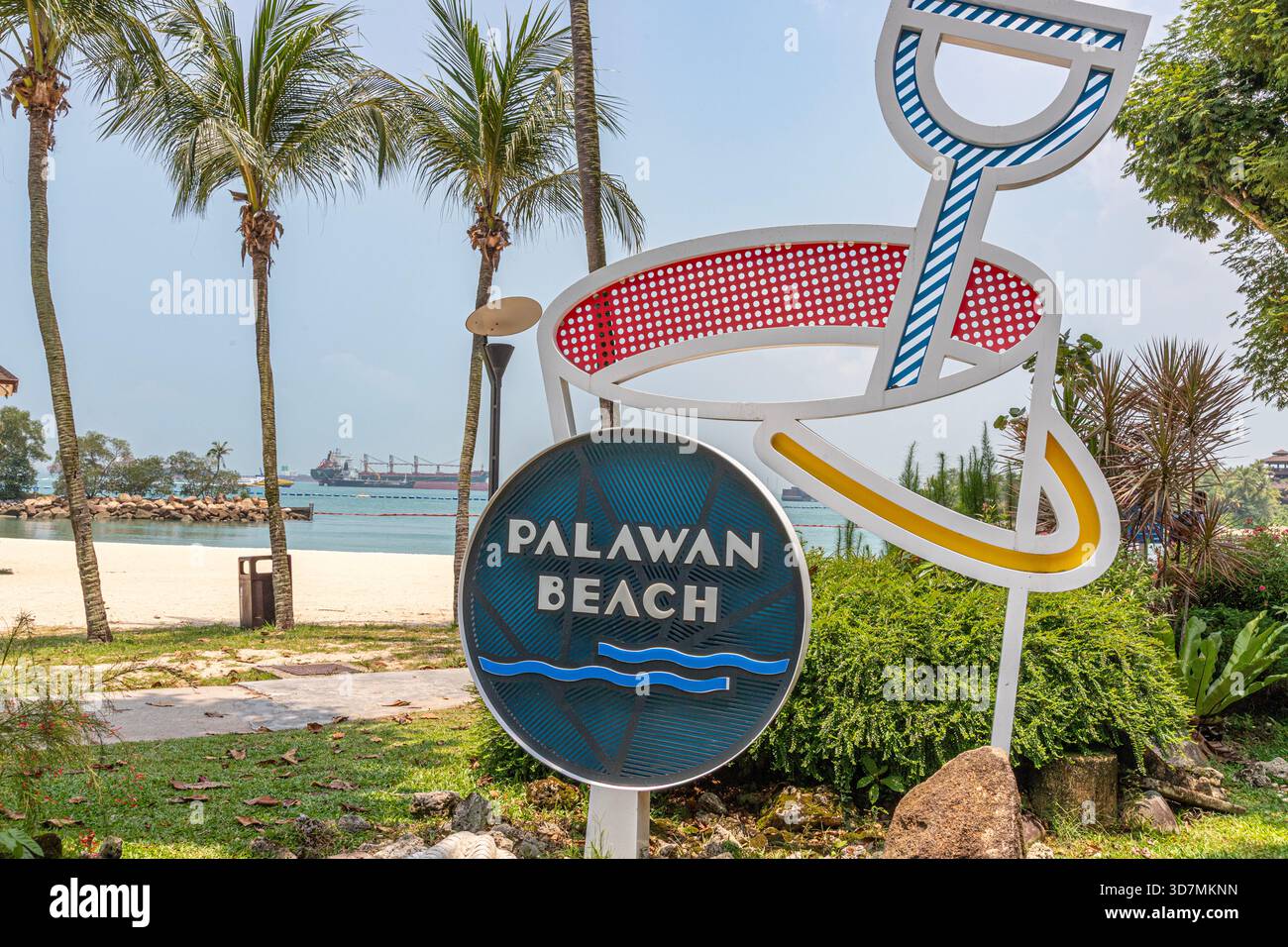Willkommensschild für Palawan Beach, Sentosa Island, Singapur, Südostasien Stockfoto